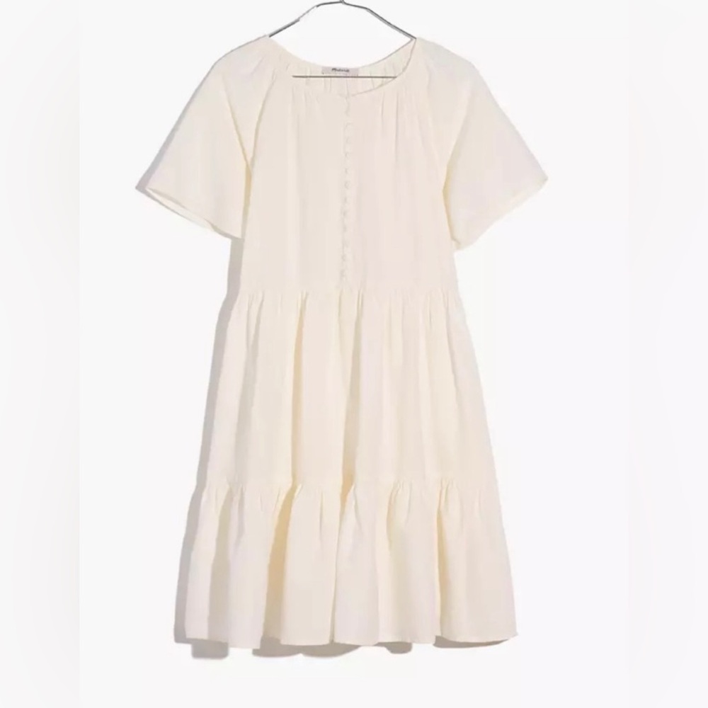 Nwt Linen-Blend Flutter-Sleeve Tiered Mini Dress - image 1